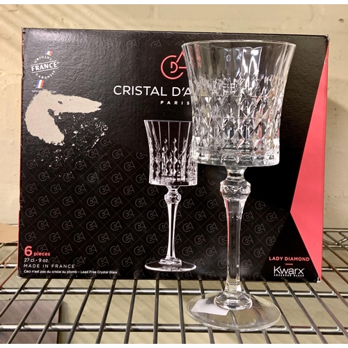 91 - BOXED 5 PIECE CRISTAL D'ARQUES - 27CL DECORATIVE WINE GLASSES