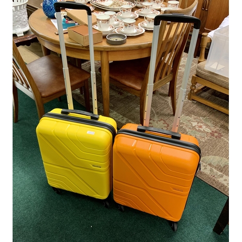 186 - 2 X AMERICAN TOURISTER HARDSIDE CABIN SUITCASES - BOTH WITH TEARS TO INTERIOR LINING - NEON ORANGE/N... 