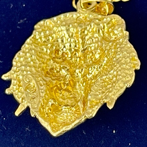 329 - 9CT GOLD LIONS HEAD PENDANT ON 20