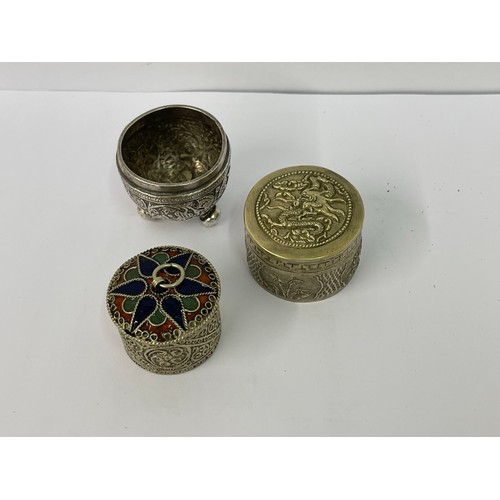 336 - 3X ORIENTAL SILVER PILL BOXES -1 ENAMELLED