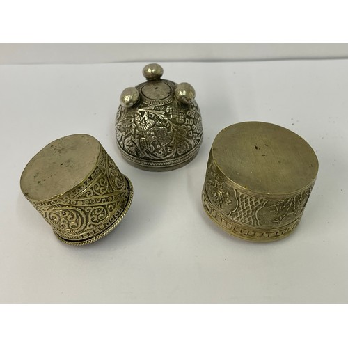 336 - 3X ORIENTAL SILVER PILL BOXES -1 ENAMELLED