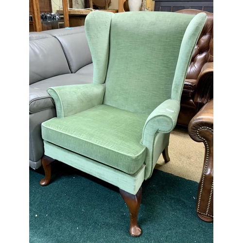 224 - PARKER KNOLL GREEN DRALON WINGBACK FIRESIDE ARM CHAIR