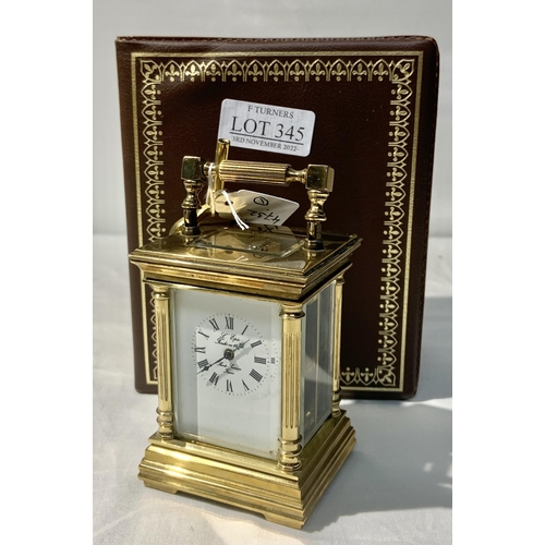 345 - L'EPEE LADIES MINIATURE CARRIAGE CLOCK WITHY DOUBLE ENDED KEY, BRASS CASE, BEVELLED GLASS 11 JEWEL M... 