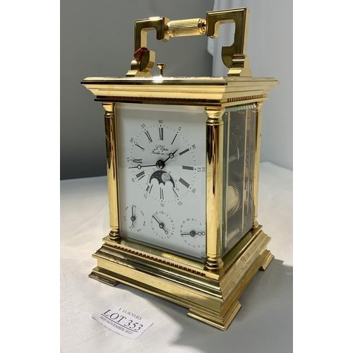 353 - A LARGE L'EPEE ANGLAISE GRAND SONNERIE MOONPHASE CARRIAGE CLOCK, WHITE ENAMELLED FACE WITH ROMAN AND... 