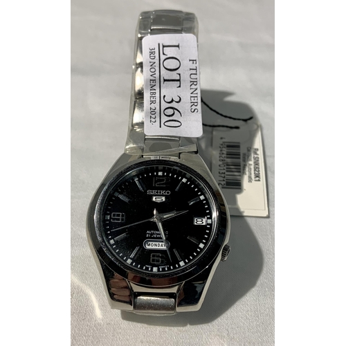 360 - SEIKO 5 SPORT AUTOMATIC STAINLESS STEEL WRIST WATCH - DAY/DATE DISPLAYS, BLACK DIAL - UNWORN, MODEL ... 