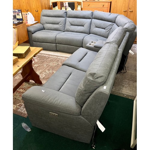 167 - 6 PIECE JUSTIN GREY FABRIC RECLINING SECTIONAL SOFA - WITH USB CHARGERS,  Storage console with stain... 