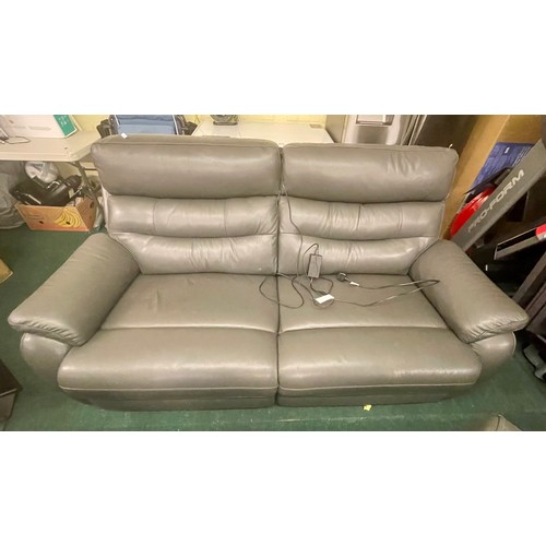 168 - GREY LEATHER 2.5 SEAT POWER RECLINING SOFA WITH USB CHARGERS AND POWER HEADRESTS