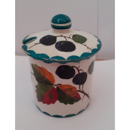 218 - Small Wemyss pottery preserve jar and lid, early 20c hand painted, 7” with lid.