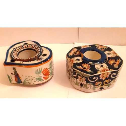 230 - Two French – faience – pottery inkwells one 19cm the other 20cm – (2)