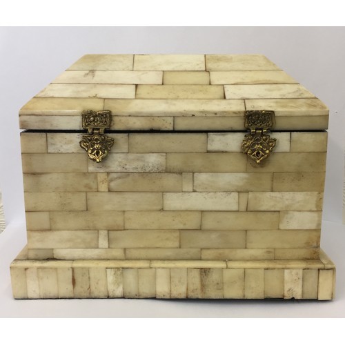 239 - A LARGE UNUSUAL INDIAN BONE CASKET, 26.5WX20H CMS.