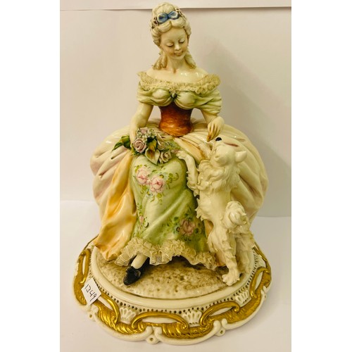 243 - PRINCIPE CAPODIMONTE PORCELAIN FIGURE LADY WITH BEGGING DOG