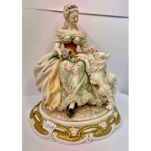 243 - PRINCIPE CAPODIMONTE PORCELAIN FIGURE LADY WITH BEGGING DOG