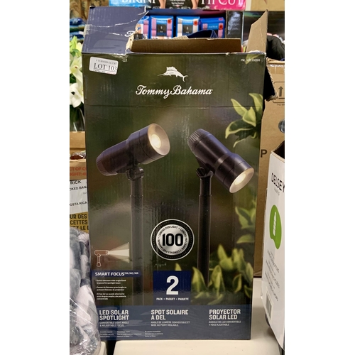 BOXED TOMMY BAHAMA TWIN PACK LED SOLAR SPOTLIGHTS