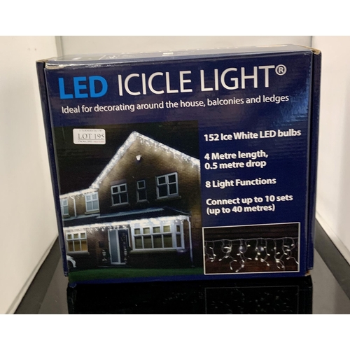 195 - BOXED SET OF LED ICICLE LIGHTS - INDOOR/OUTDOOR - 4M