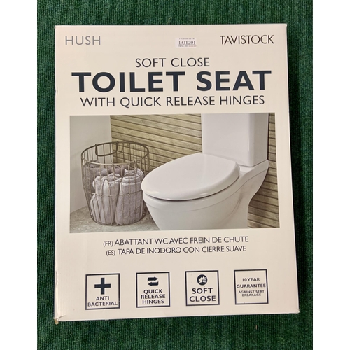 201 - BOXED TAVISTOCK SOFT CLOSE TOILET SEAT WITH FITTINGS