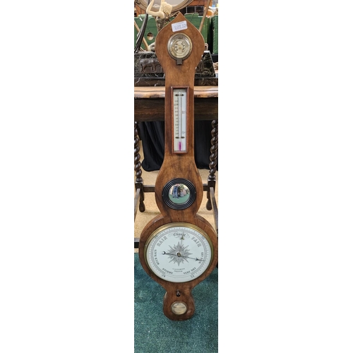 326 - Late 19thC wall barometer with JJ Lockwood to painted 25cm dial, thermometer, hygrometer and mirror ... 