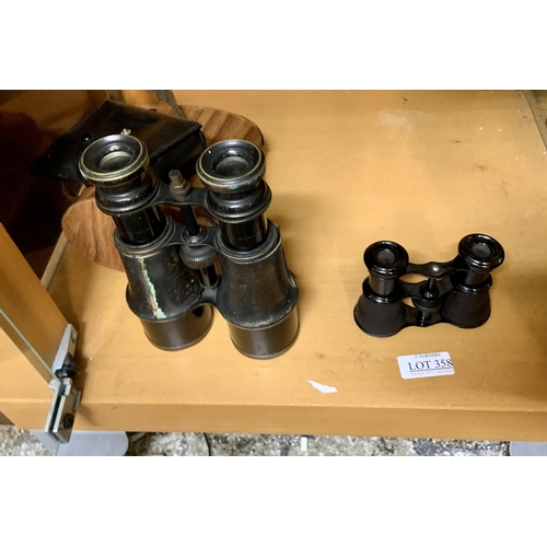 358 - PAIR OF VINTAGE BINOCULARS WITH METAL COVER AND A PAIR OF OPERA GLASSES