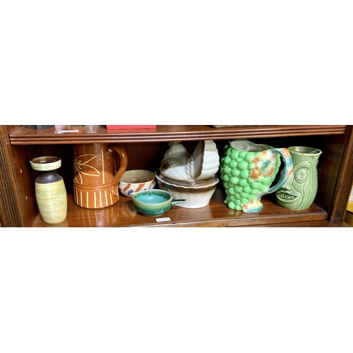 365 - SMALL QTY STONEWARE POTTERY INC. TRENT WALK CELERY JAR, A BURLEIGH WARE GRAPE JUG, EGG DISH IN THE S... 