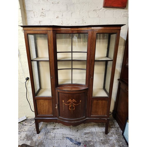 368 - EDWARDIAN INLAID SHERATON REVIVAL DISPLAY CABINET WITH CONCAVE AND CONVEX DOORS