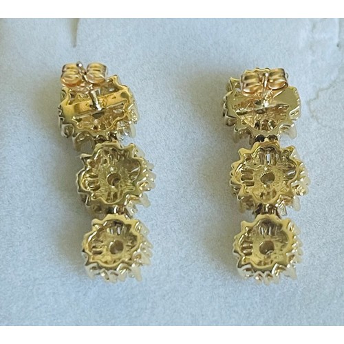 467 - A MATCHED PAIR OF 14CT YELLOW GOLD & DIAMOND TRIPLE DROP EARRINGS - 1.5CT of DIAMONDS IN EACH EARRIN... 