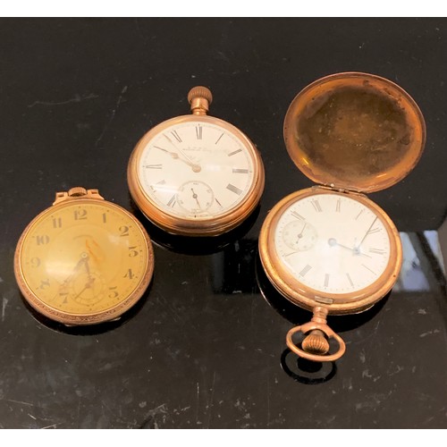 483 - 3 ROLLED GOLD (GOLD PLATED) FOB WATCHES INCL. INGERSOLL - ARABIC NUMERALS, CHASED DESIGN TO EDGES AN... 