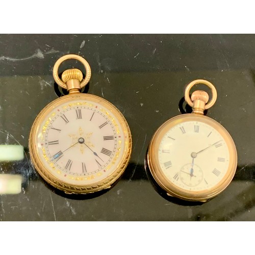 484 - 2X LADIES GOLDPLATED FOB WATCHES - WALTHAM WATCH CO, WITH WHITE DIAL WITH FANCY DESIGN AND CHASED DE... 