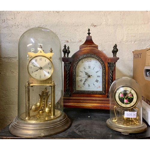 367 - 2 X GLASS DOME MANTLE CLOCKS AND ONE OTHER (ALL NEED ATTENTION)