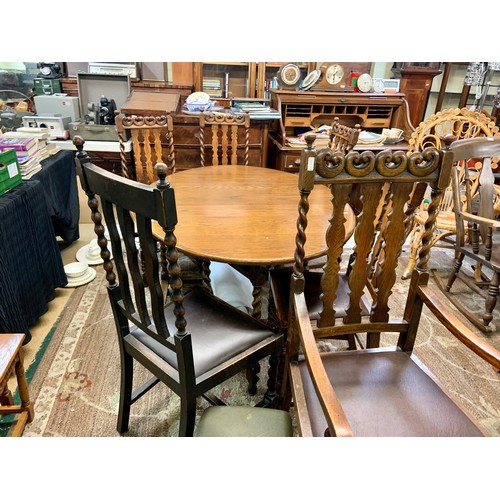 328 - A JACOBEAN OAK STYLE OVAL DROPLEAF GATELEG TABLE -TWIST LEGS AND TURNED FEET (OPEN 112WX150LX75H CMS... 