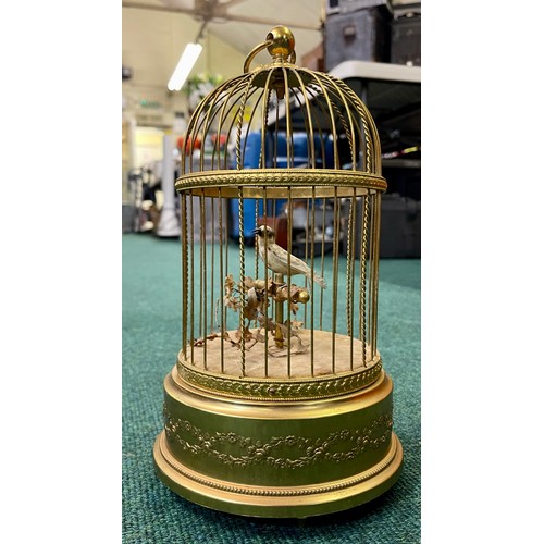 377 - A MID TO LATE TWENTIETH CENTURY CAGED BIRD AUTOMATON, THE SWISS MOVEMENT BY REUGE MUSIC approx 28cm ... 