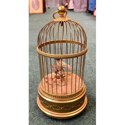 377 - A MID TO LATE TWENTIETH CENTURY CAGED BIRD AUTOMATON, THE SWISS MOVEMENT BY REUGE MUSIC approx 28cm ... 