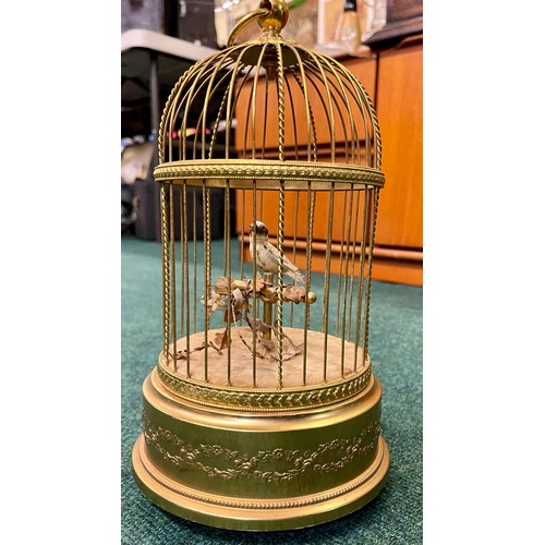 377 - A MID TO LATE TWENTIETH CENTURY CAGED BIRD AUTOMATON, THE SWISS MOVEMENT BY REUGE MUSIC approx 28cm ... 