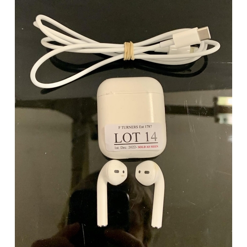 14 - PAIR OF APPLE AIR PODS 2ND GEN IN CHARGING CASE WITH CHARGING WIRE