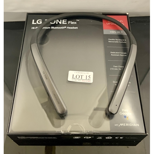 15 - BOXED PAIR OF LG TONE FLEX HI-FI PREMIUM BLUETOOTH HEADSET - HBS-XL7