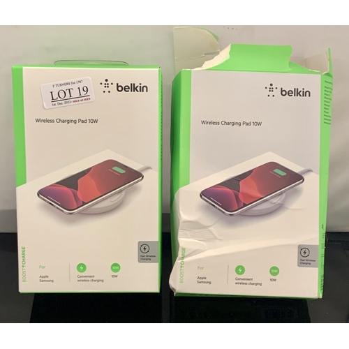 19 - BOXED SET OF 2 BELKIN WIRELESS CHARGING PADS