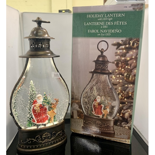 2 - BOXED HOLIDAY LANTERN WITH LED LIGHTS - SANTA SNOW SCENE