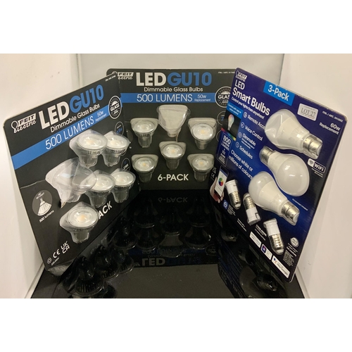 27 - BOXED SET OF 3 FEIT ELECTRIC LED SMART BULBS TOGETHER WITH A QTY OF FEIT ELECTRIC DU10 DIMMABLE BULB... 