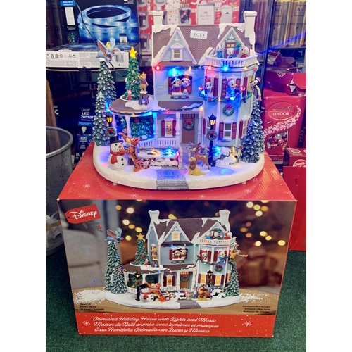 4 - BOXED DISNEY ANIMATED HOLIDAY HOUSE WITH LIGHTS/MUSIC