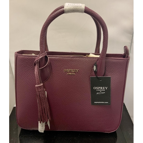 57 - OSPREY OF LONDON HANDBAG - GRAPE GRAINY HIDE WITH CARRY SHOULDER STRAP - NEW AND TAGGED