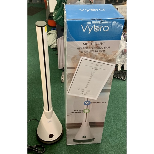 66 - BOXED VYBRA THREE IN ONE HEATER/COOLING FAN/AIR STERILISTER WITH R/C - HEATS ROOMS WITH 2000W CERAMI... 