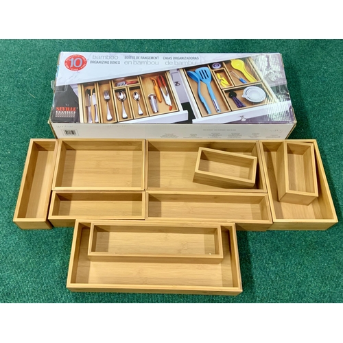 111 - BOXED 19 PIECE SEVILLE CLASSICS BAMBOO DRAWER STORAGE SET