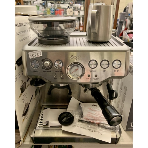 112 - SAGE THE BARRISTA EXPRESS PUMP COFFEE MACHINE WITH ACCESSORIES - STUCK IN DESCALING MODE