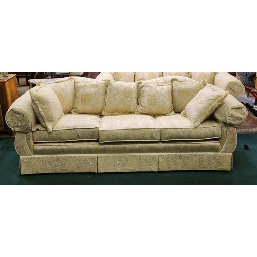 PETER GUILD FINE UPHOLSTERED 3 SEATER SOFA IN HEAVY CREAM BROCADE, WITH ...