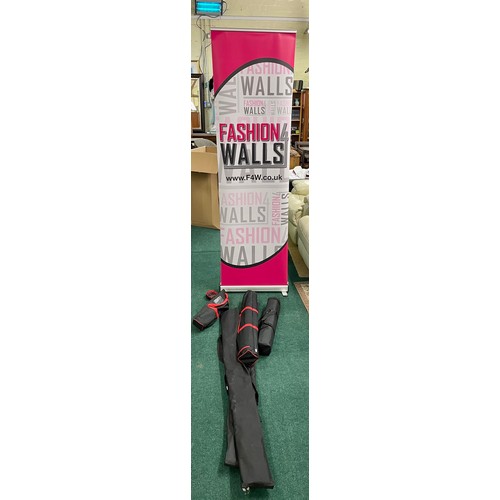 249 - 3 X RETRACTABLE ALUMINIUM ROLLER BANNER STANDS IN CASES PLUS 10 FOOT LONG ALUMINIUM FLAG POLES IN CA... 