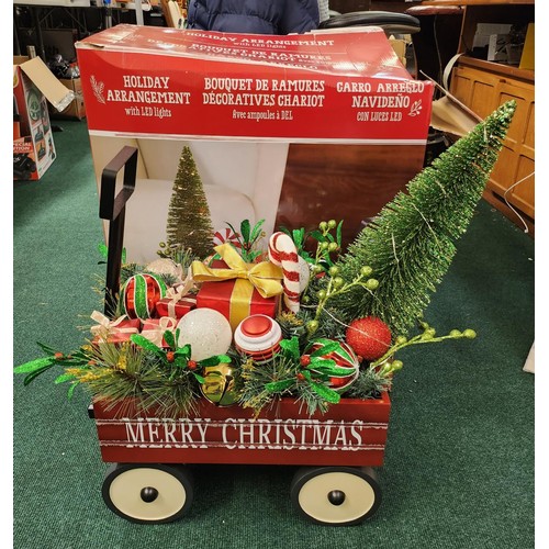 8 - BOXED HOLIDAY FESTIVE CART ARRANGEMENT/LED LIGHTS