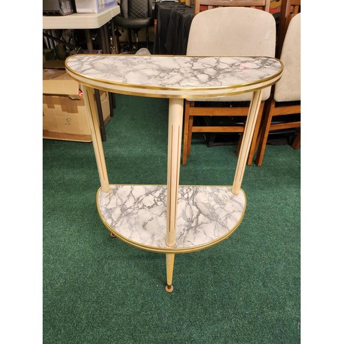 TWO TIER MID CENTURY MARBLE EFFECT HALF MOON SIDE TABLE/HALL TABLE