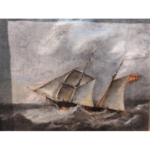 12 - Oil Painting of Ships at Sea In Dated 1835 Verso paper label with name K. C Fonnereau Verso paper la... 