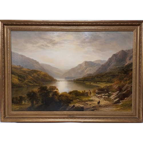 10 - George Cole (!810-1883) Thirlmere 1878 Charming oil on canvas, relined. A farmer and his dog takes h... 