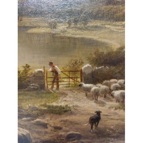 10 - George Cole (!810-1883) Thirlmere 1878 Charming oil on canvas, relined. A farmer and his dog takes h... 