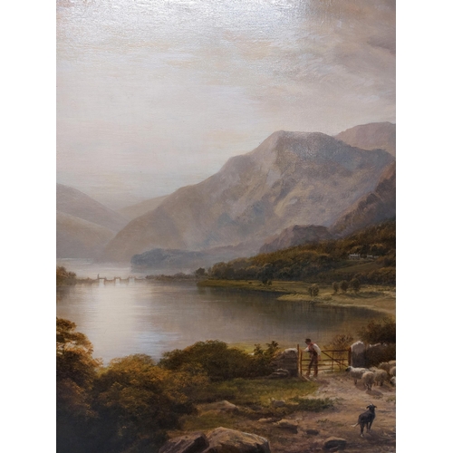 10 - George Cole (!810-1883) Thirlmere 1878 Charming oil on canvas, relined. A farmer and his dog takes h... 