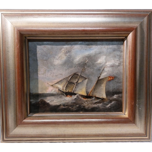 12 - Oil Painting of Ships at Sea In Dated 1835 Verso paper label with name K. C Fonnereau Verso paper la... 